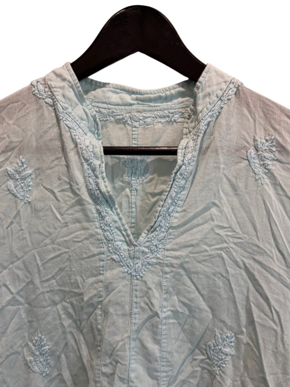Women’s Light Blue Cotton Embroidered 3/4 Sleeve Kurta Mini Dress Size S/M - Picture 5 of 6